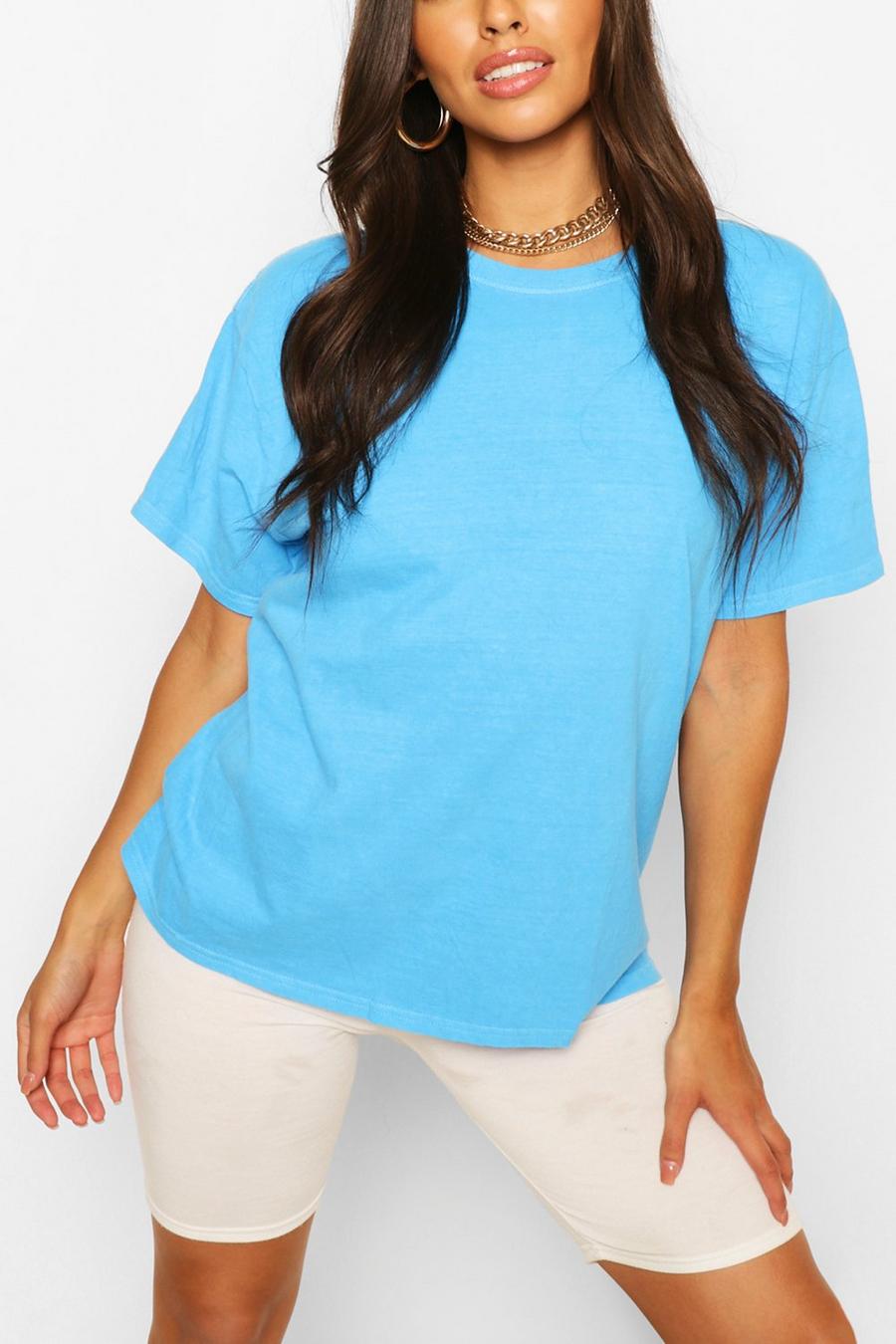 Oversized T-Shirt in Washed-Optik, Aquablau image number 1