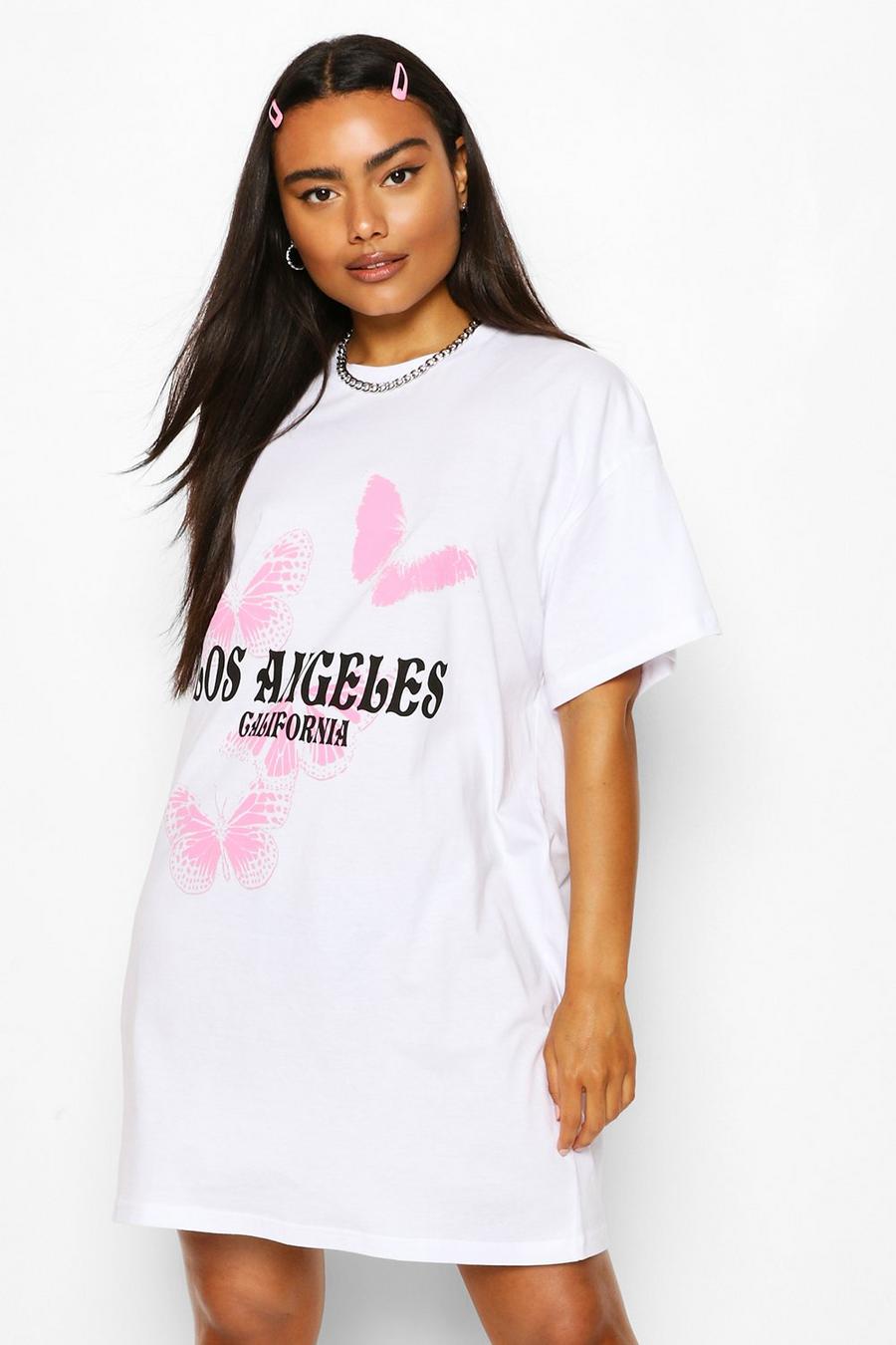 T-shirtklänning med slogan och fjärilar image number 1