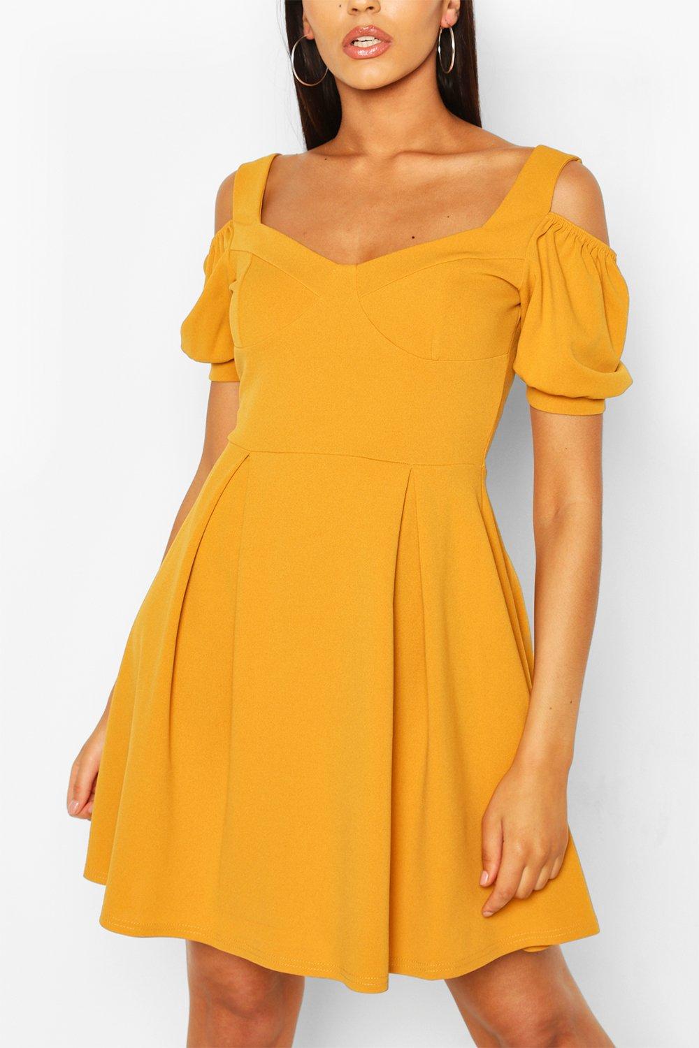 boohoo yellow skater dress