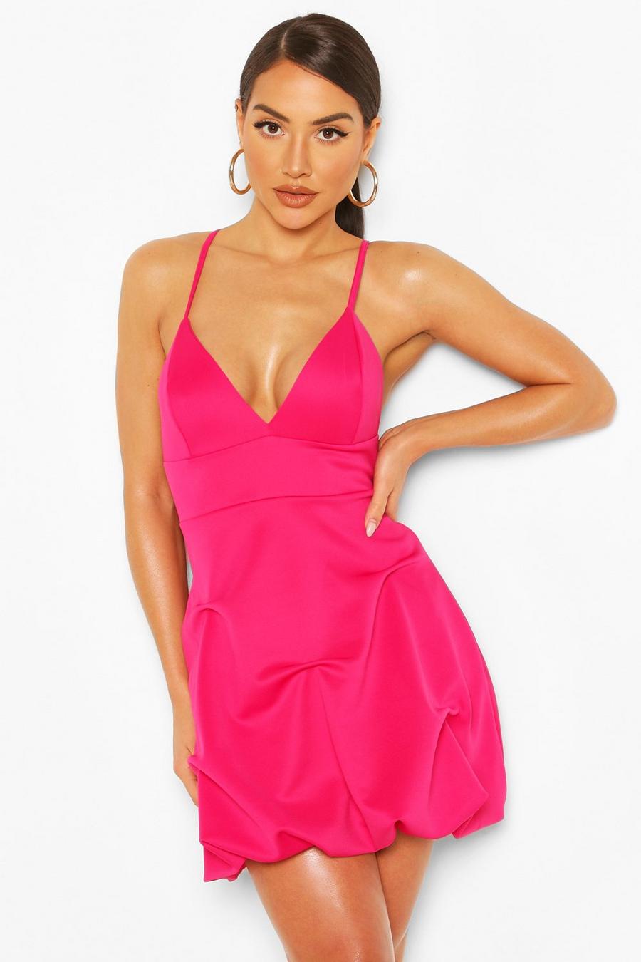 V Neck Strappy Puff Ball Mini Dress image number 1