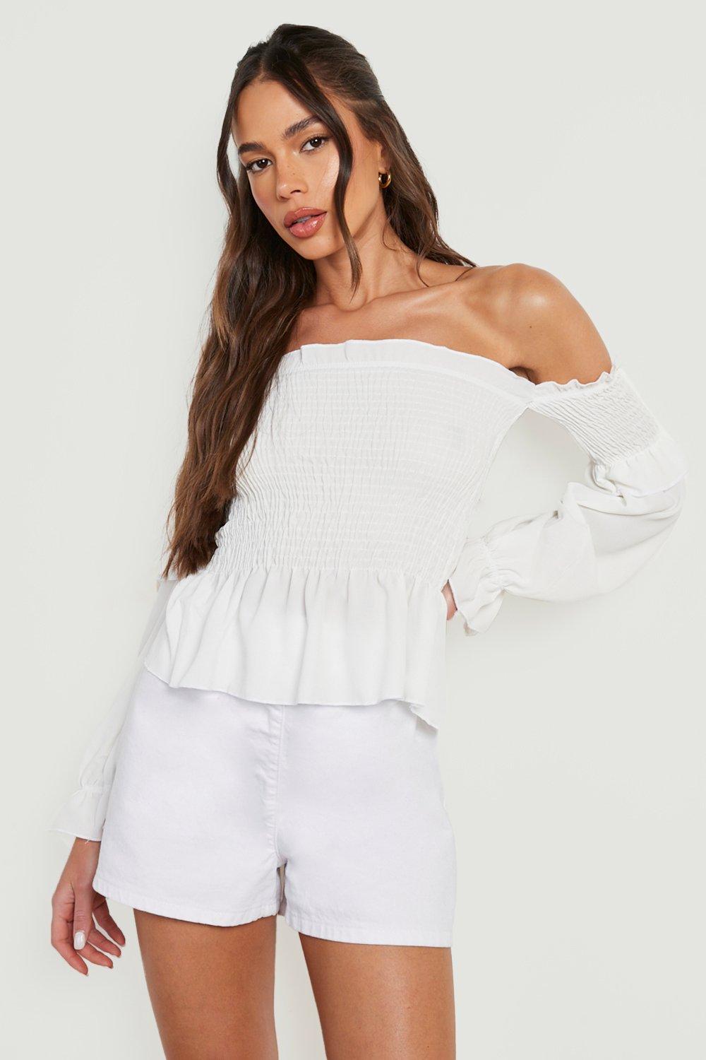 Boohoo white off outlet the shoulder top