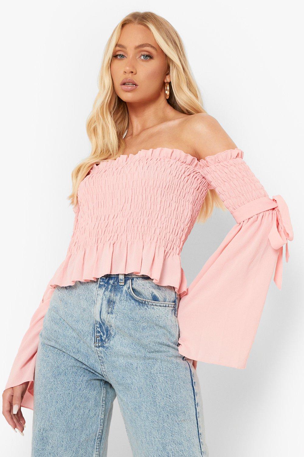 Blush pink off the best sale shoulder top