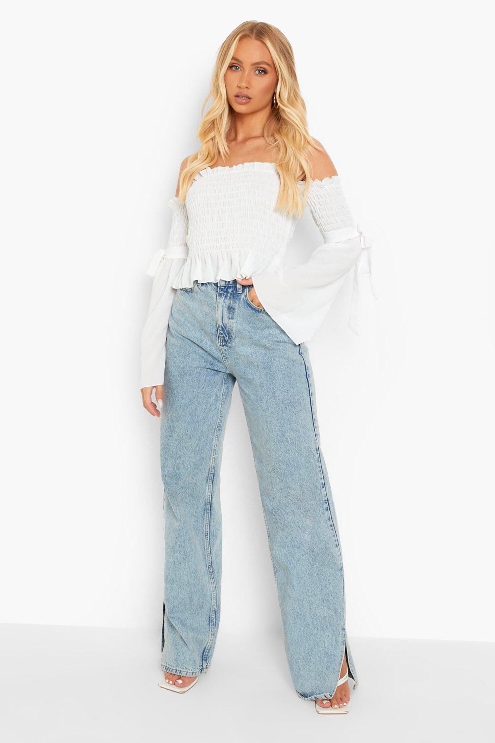 Jumbo Rib Flare Sleeve Off The Shoulder Top