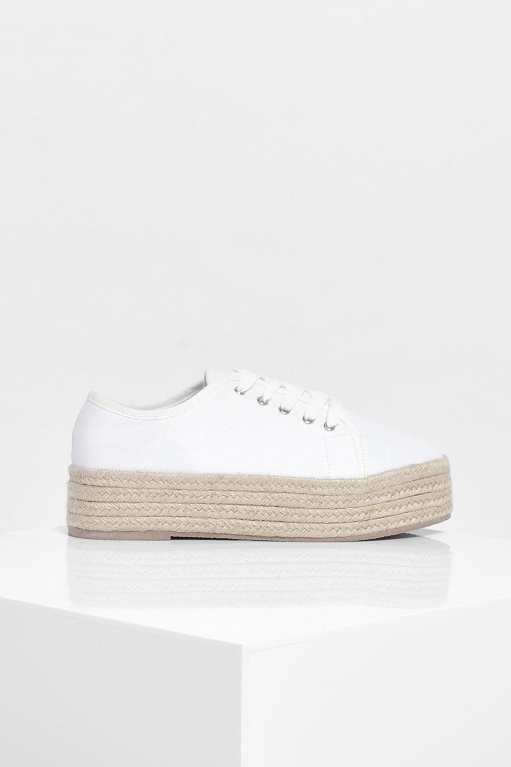 white platform canvas trainers