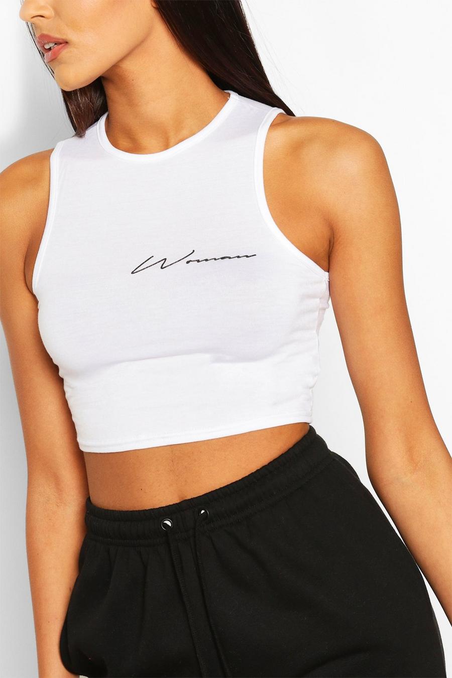White Woman Crop top med brottarrygg och tryck image number 1