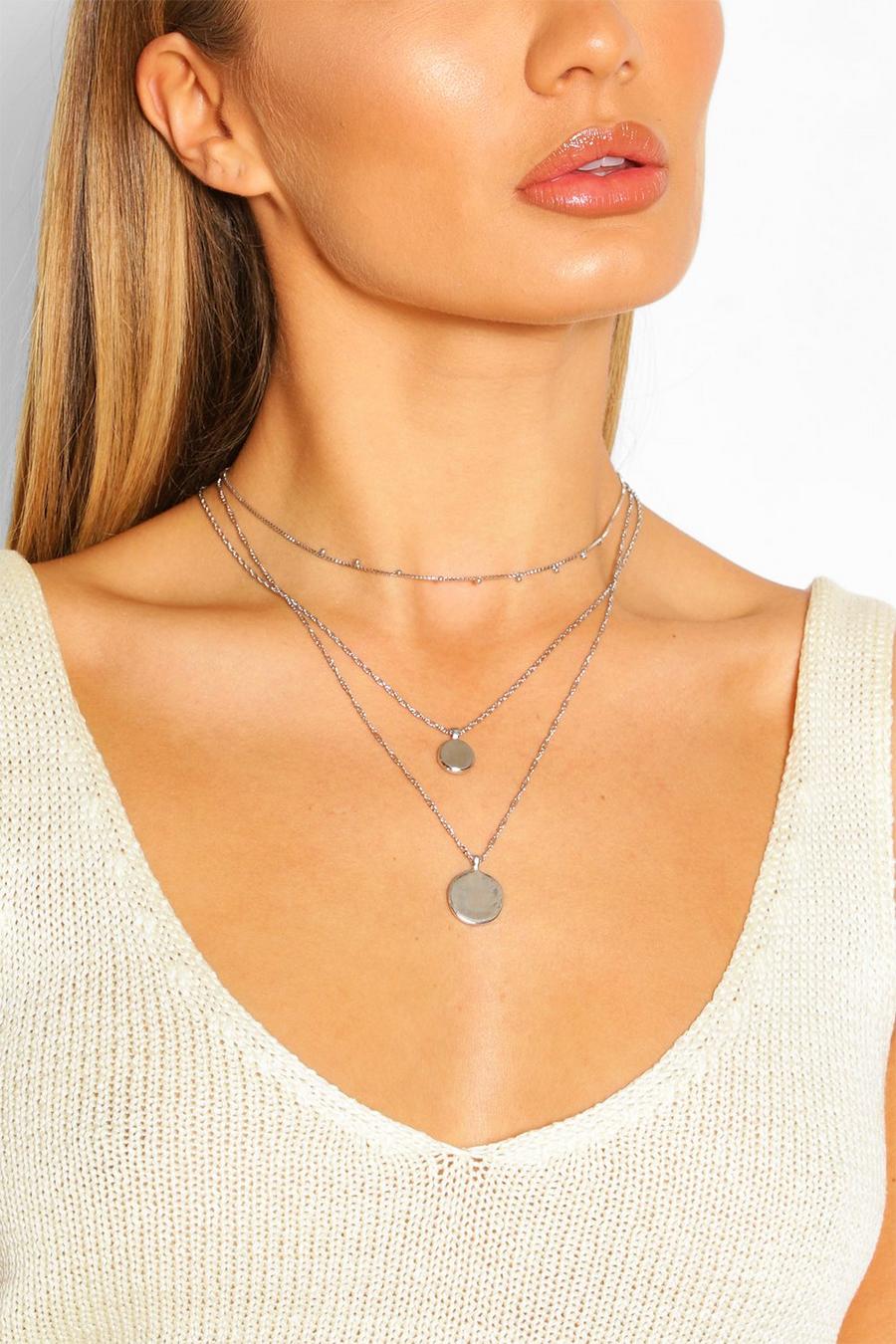 Silver Double Pendant Layered Necklace