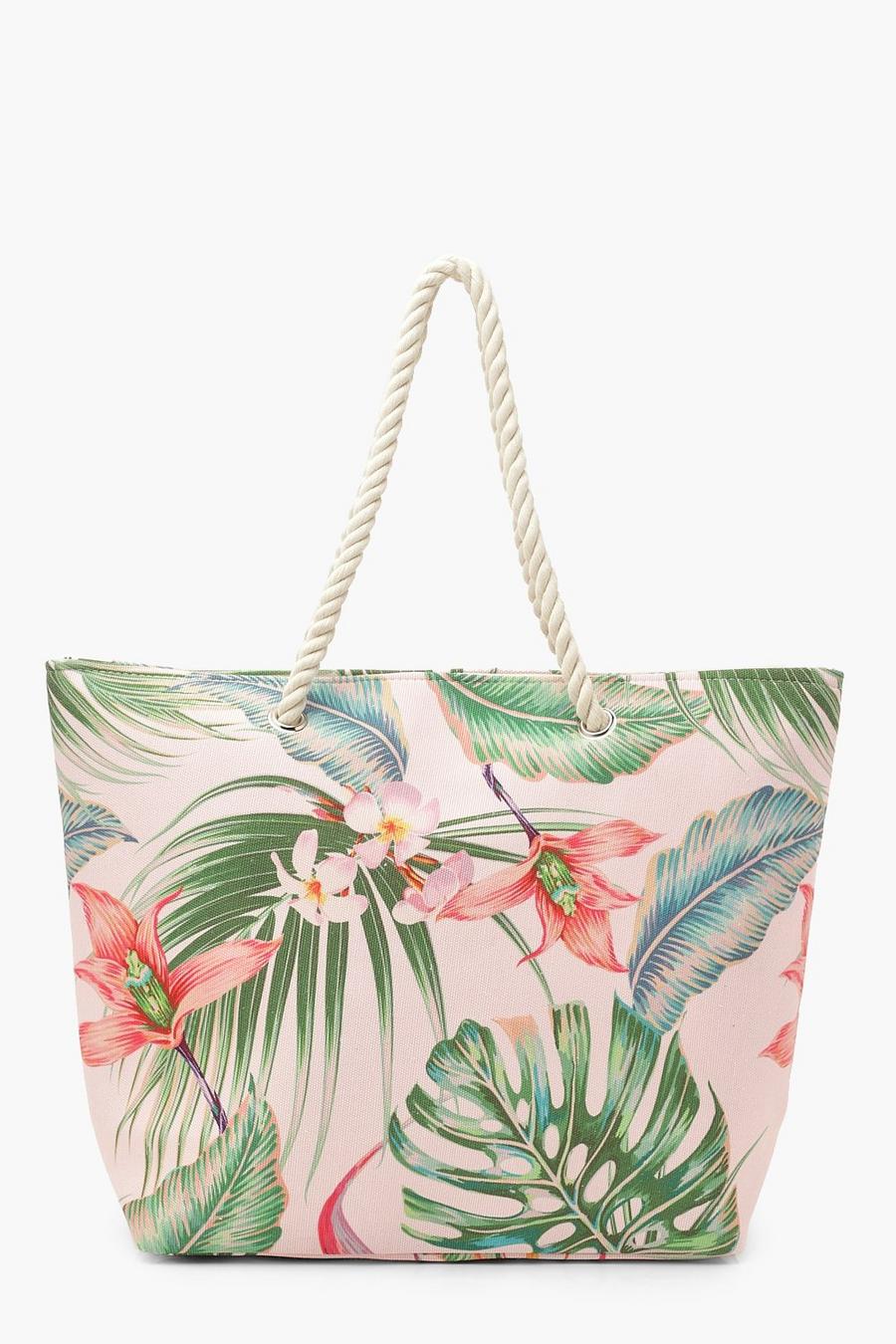 Strandtasche mit Seilgriff und tropischem Print image number 1