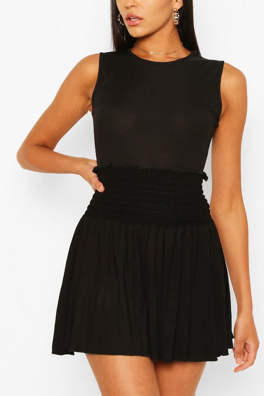 Black noir Shirred Jersey Mini Skirt image number 1