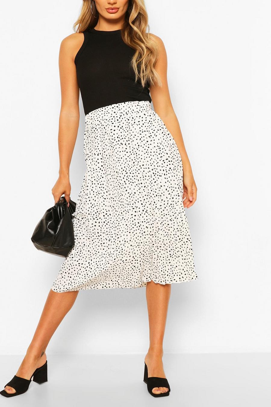 Polka Dot Pleated Woven Midi Skirt image number 1