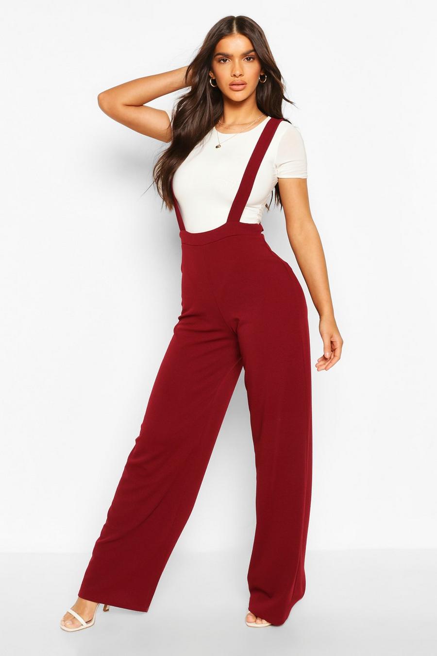 Berry Pinafore Stretch Crepe Wide Leg Pants image number 1