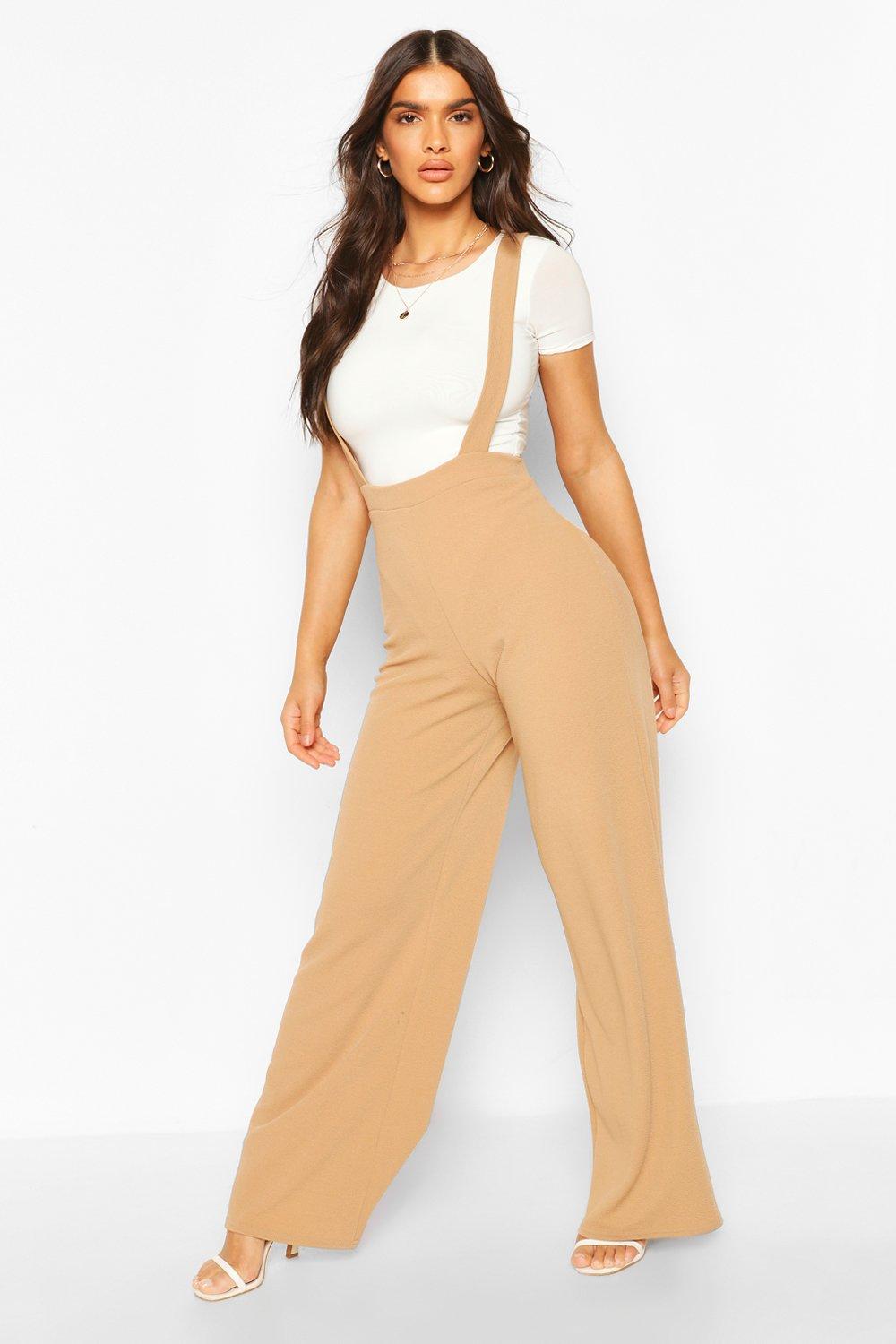 Pinafore Stretch Crepe Wide Leg Pants