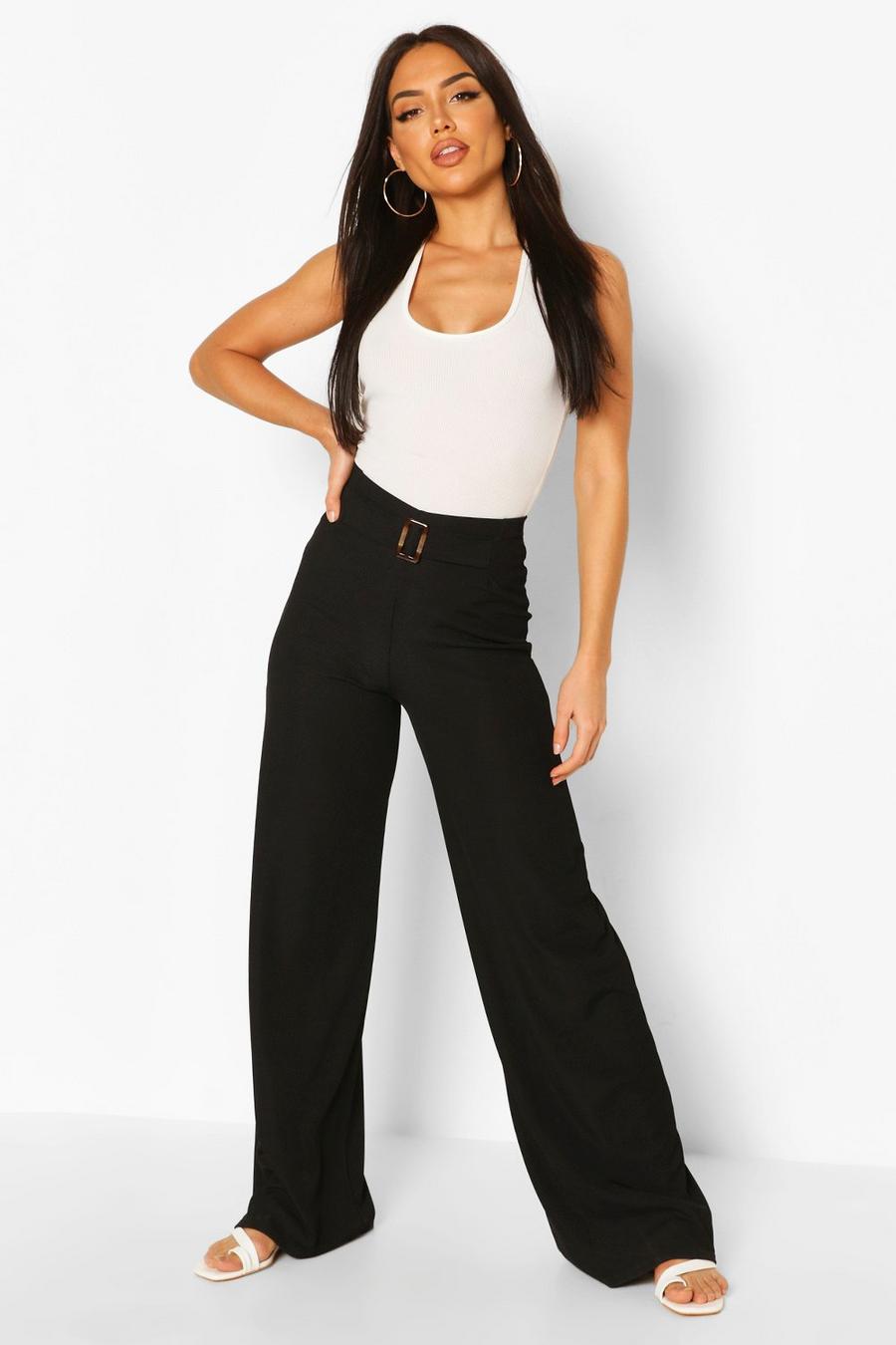 Rib Wide Leg Pants With Buckle Front image number 1