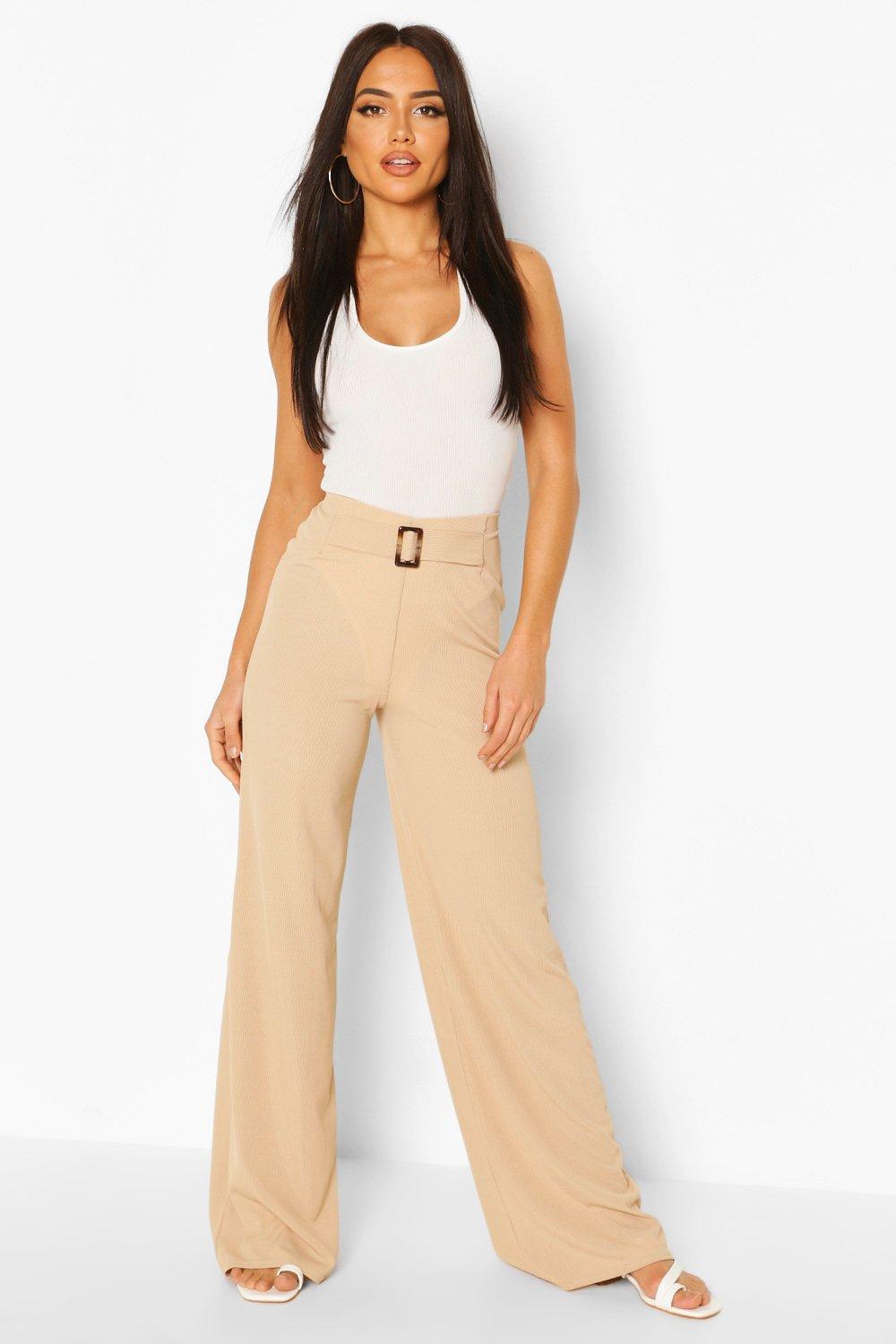 Pantalon large fluide cotele avec boucle devant