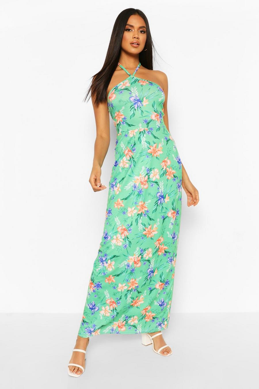 Green vert Tropical Print Strappy Maxi Dress image number 1