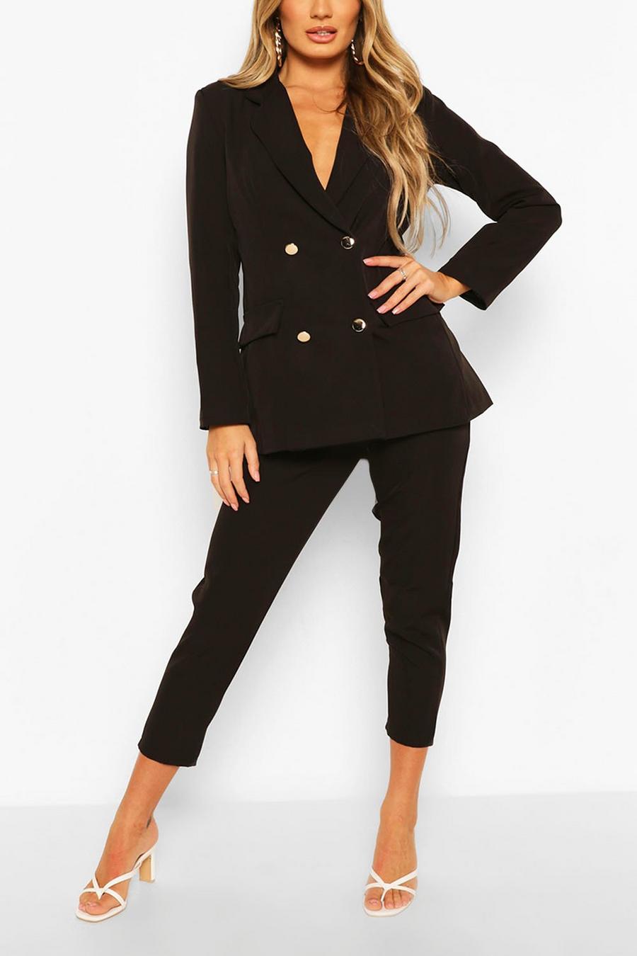 Black Double Breasted Blazer & Trouser Suit Set image number 1
