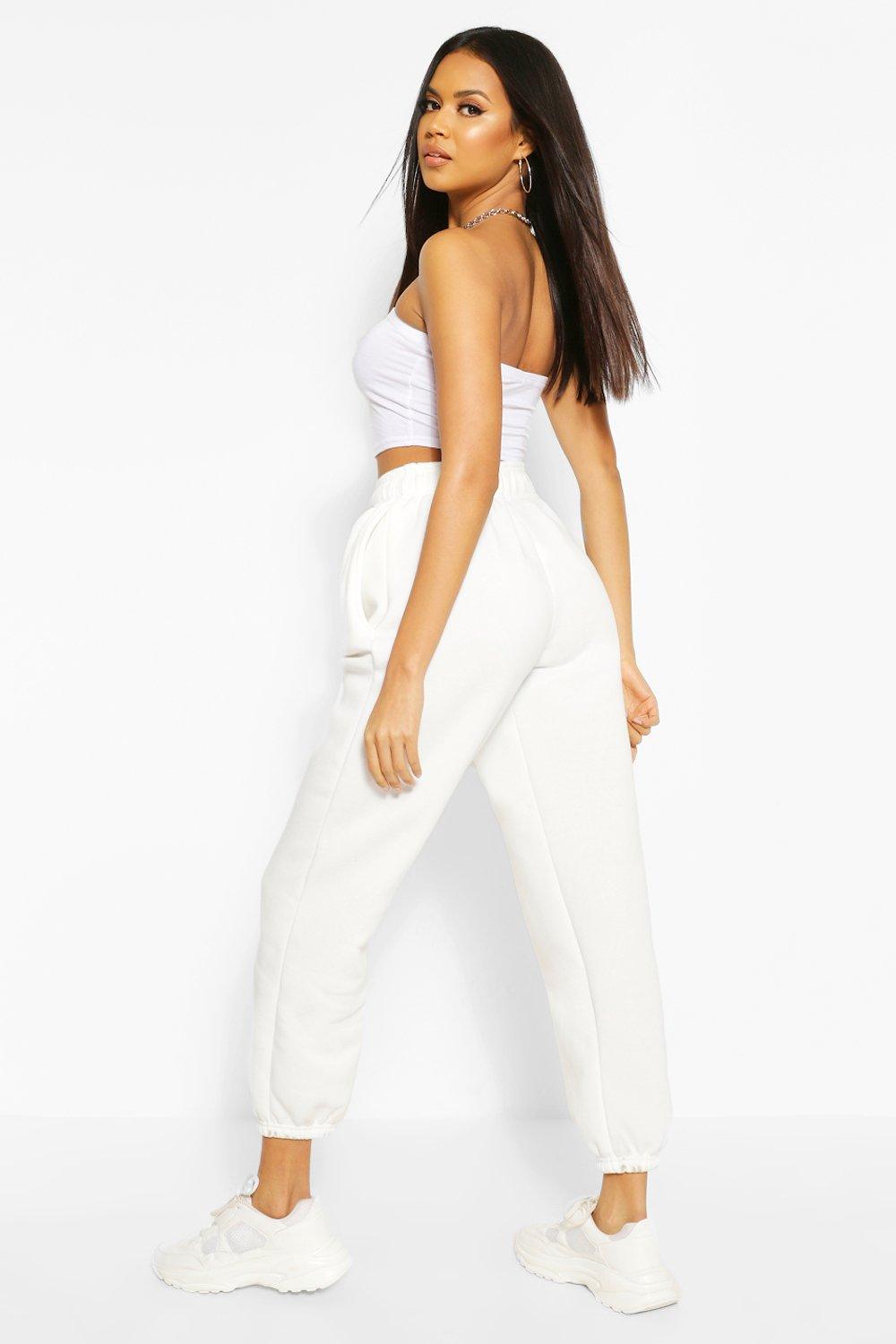 high waisted joggers white