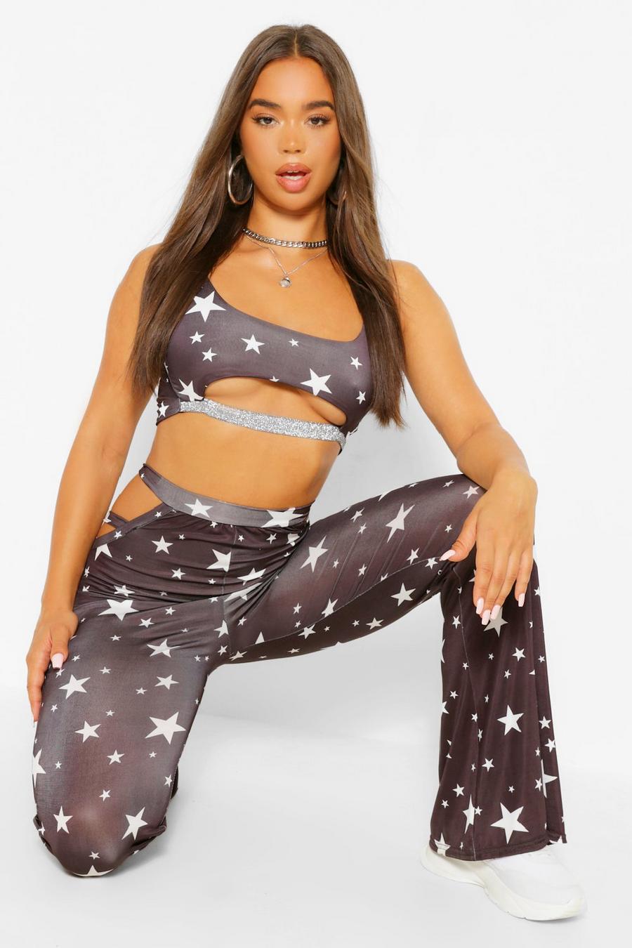 Black Star Print Cut Out Pants image number 1