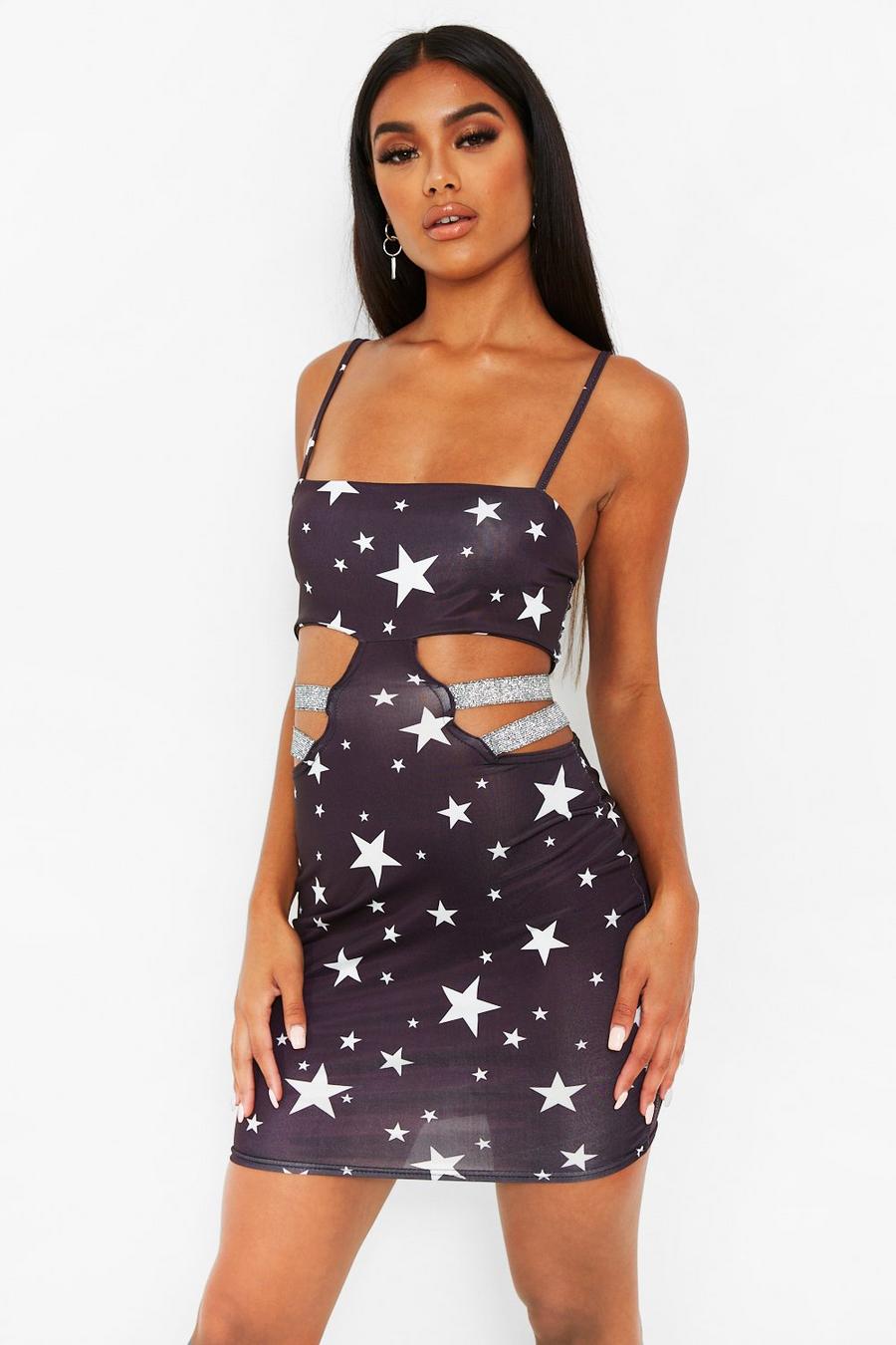 Star Print Cut Out Mini Bodycon Dress image number 1