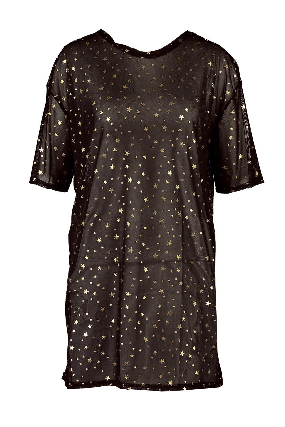 Glitter Star Mesh T shirt Dress