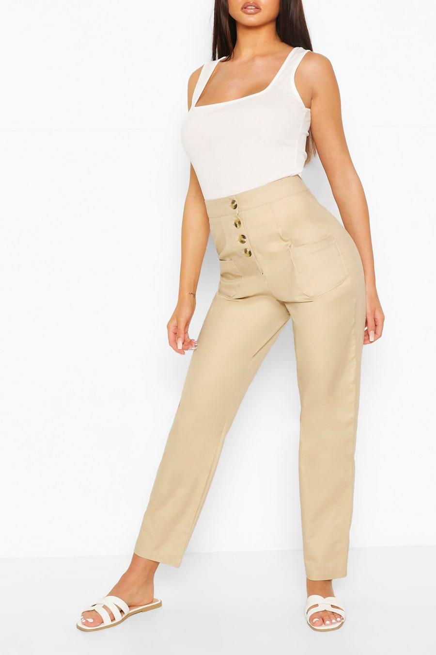 Sand Stretch Cotton Button Front Skinny Pants image number 1