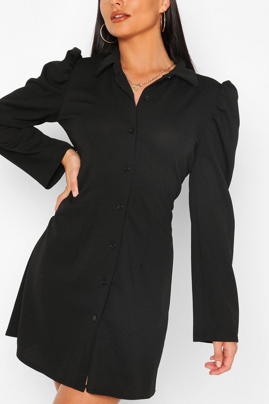 Black Button Through Fitted Shirt Dress image number 1