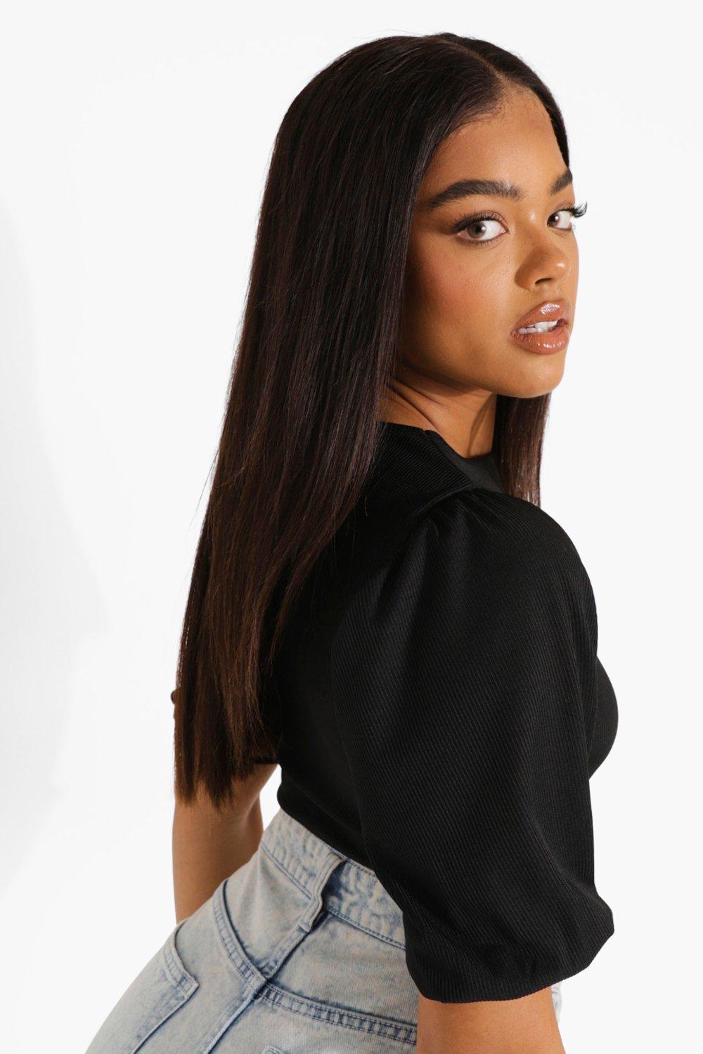 Black Rib Cut Out Long Sleeve Crop Top