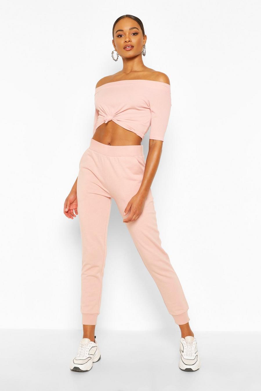 Blush Rib Knot Front Crop Top image number 1