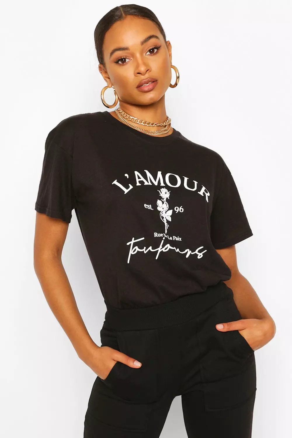 L Amour Slogan Flower Print T Shirt Boohoo