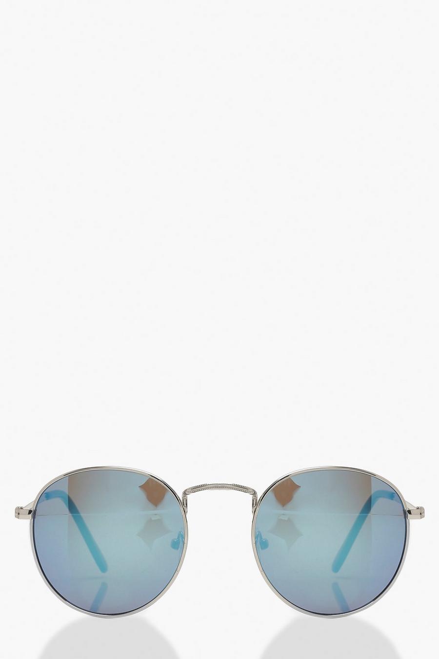 Blue Colored Flat Lens Round Sunglasses image number 1