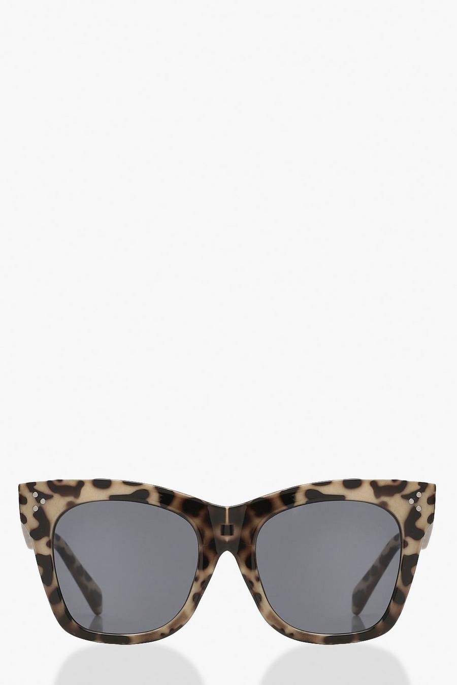 Übergroße Schildpatt-Sonnenbrille mit Leopardenmuster, Braun image number 1