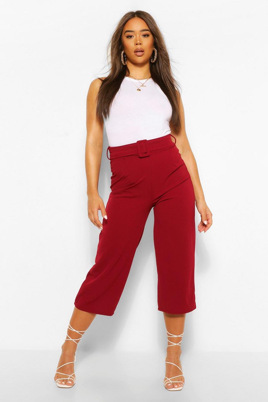 Pantaloni culottes con cintura nello stesso tessuto, Berry image number 1