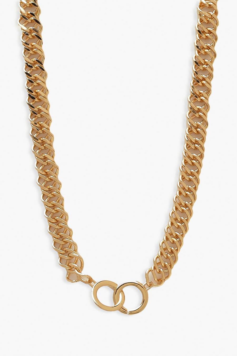 Breites Halsband mit Doppelring, Gold image number 1