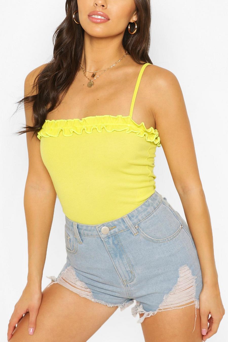Lime Ribbed Ruffle Bodysuit image number 1