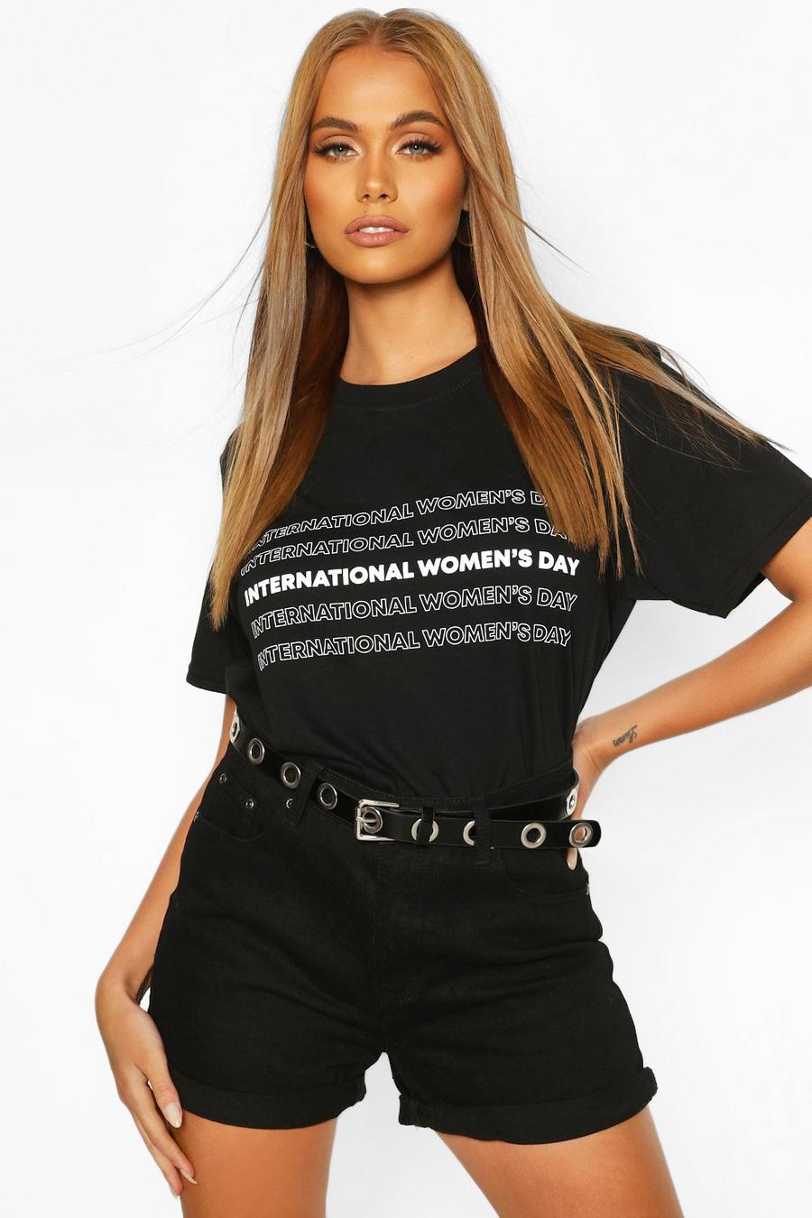 Black International Womens Day Slogan T-Shirt image number 1