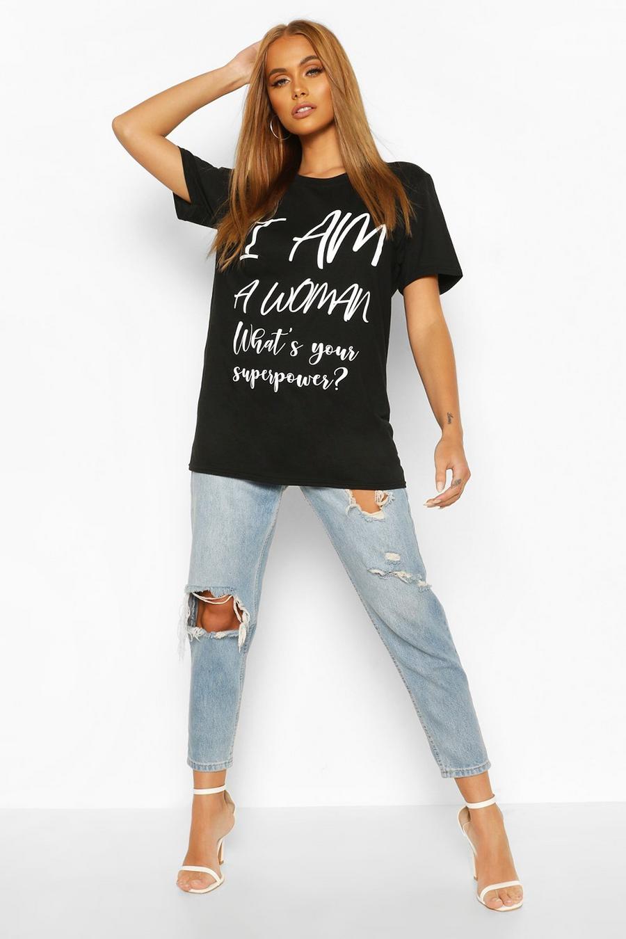 "I Am A Woman" T-shirt med slogan image number 1