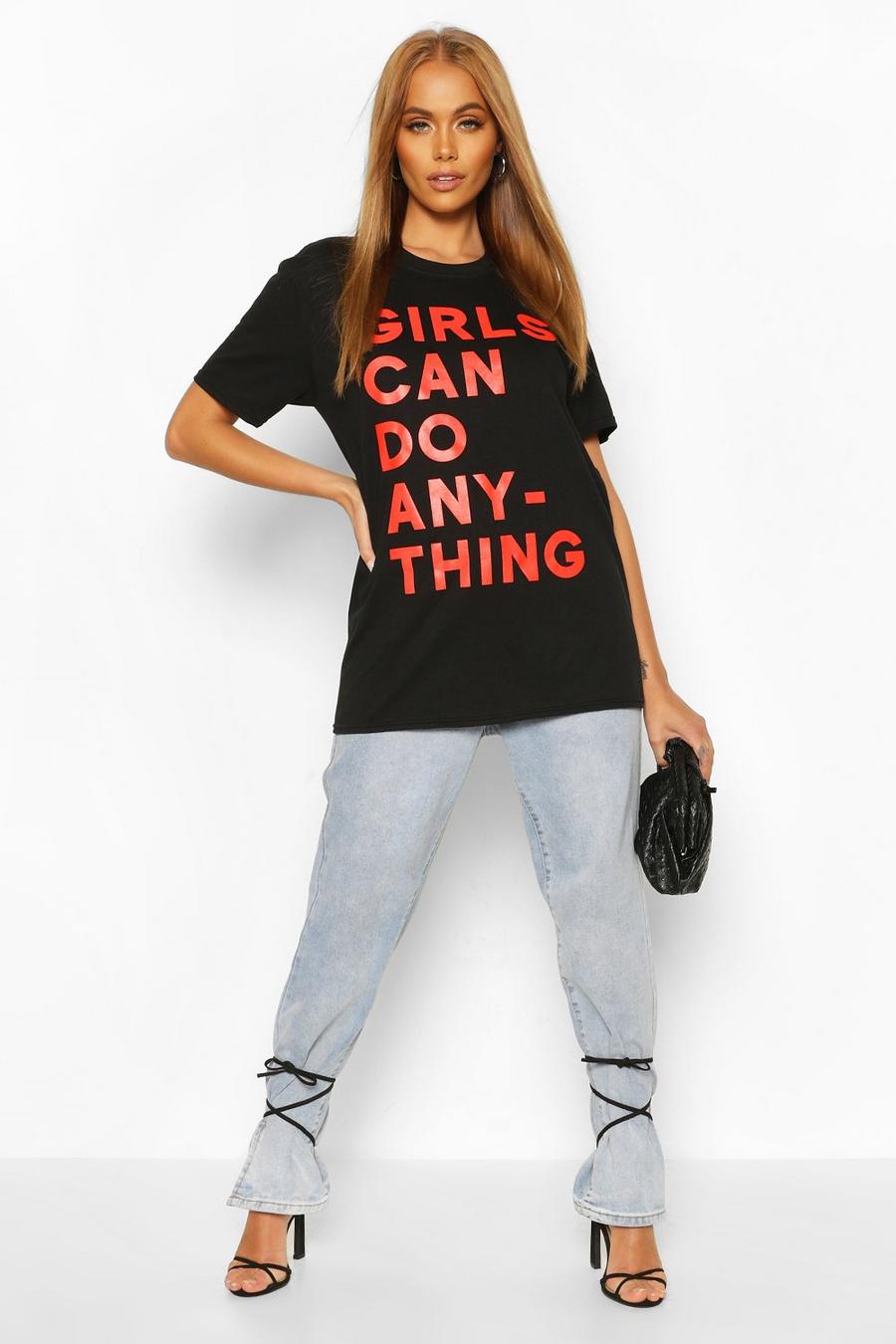 Girls Can Do Anything Slogan T-Shirt image number 1