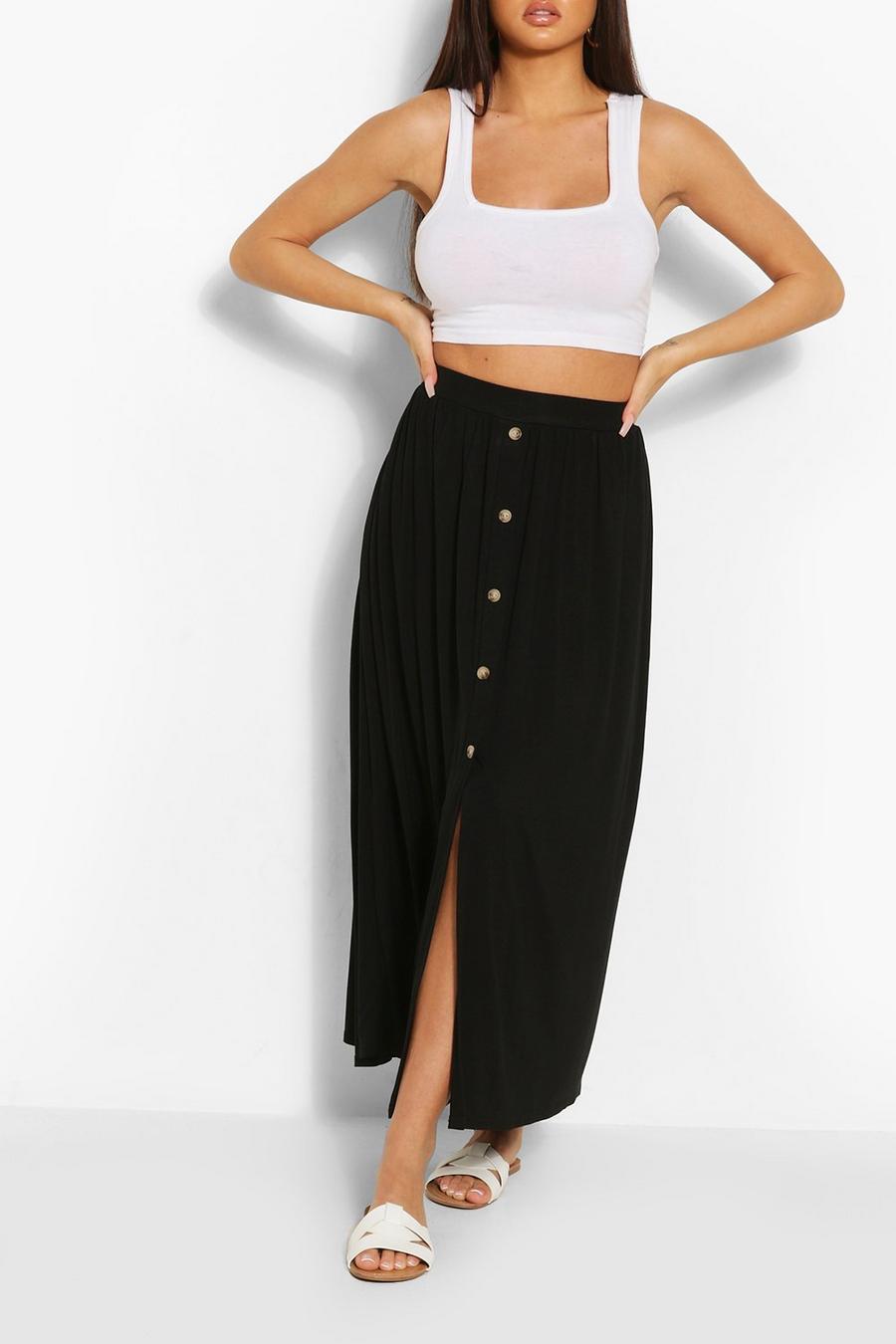 Black Button Front Midi Skirt image number 1