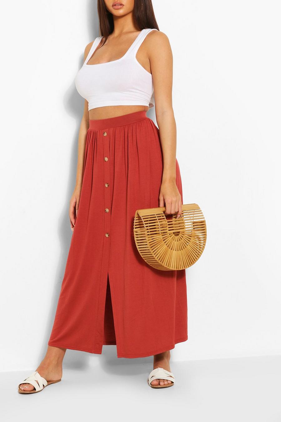 Terracotta Button Front Midi Skirt image number 1