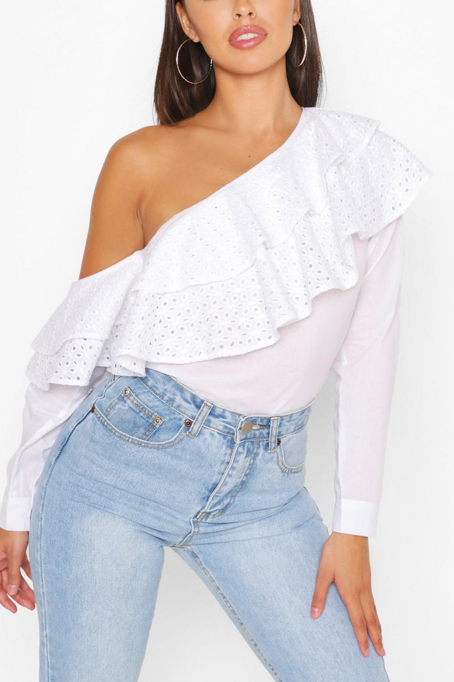 Broderie Anglaise Ruffle One Shoulder Top image number 1