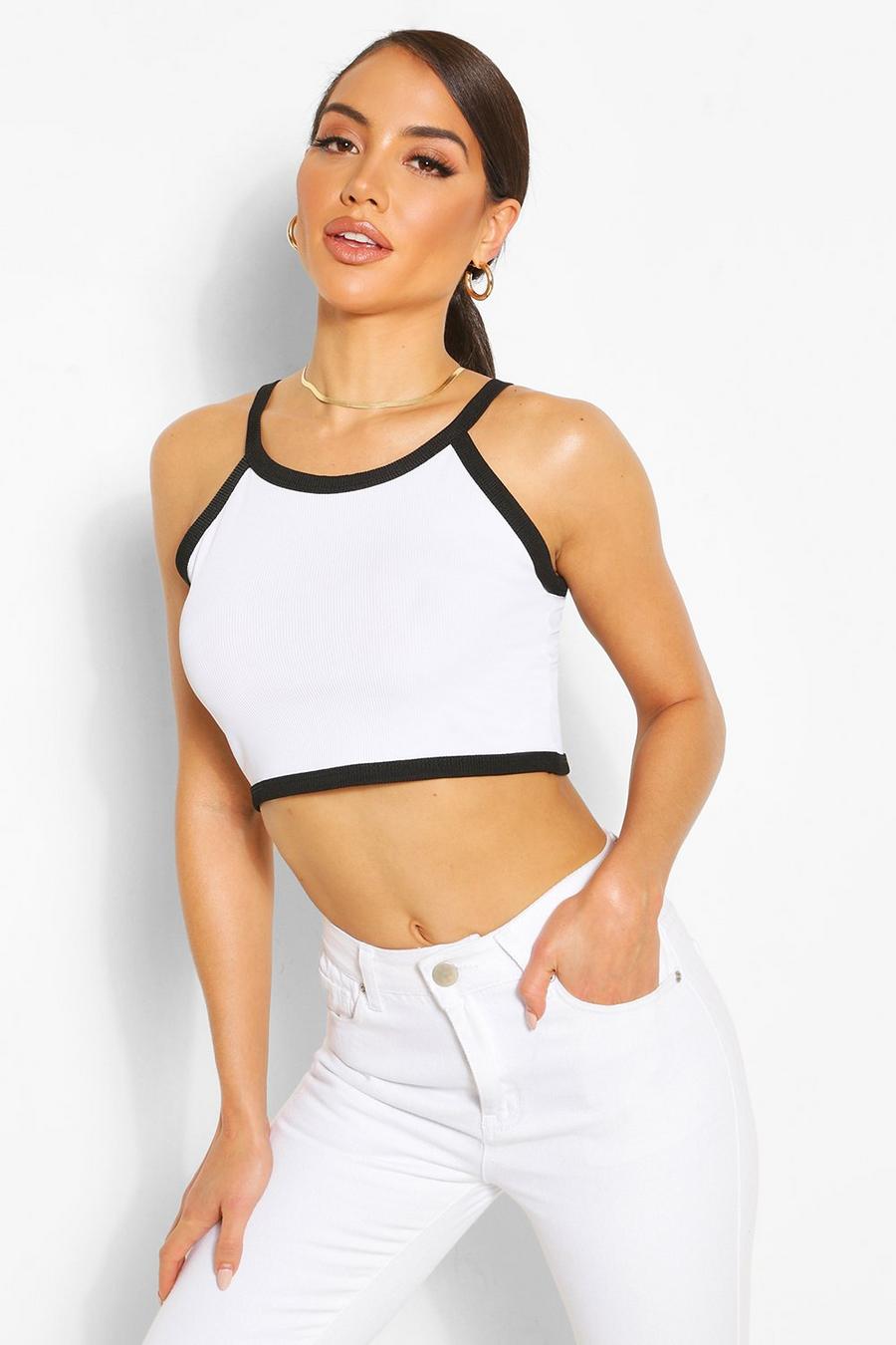Contrast Racer Style Crop Top image number 1