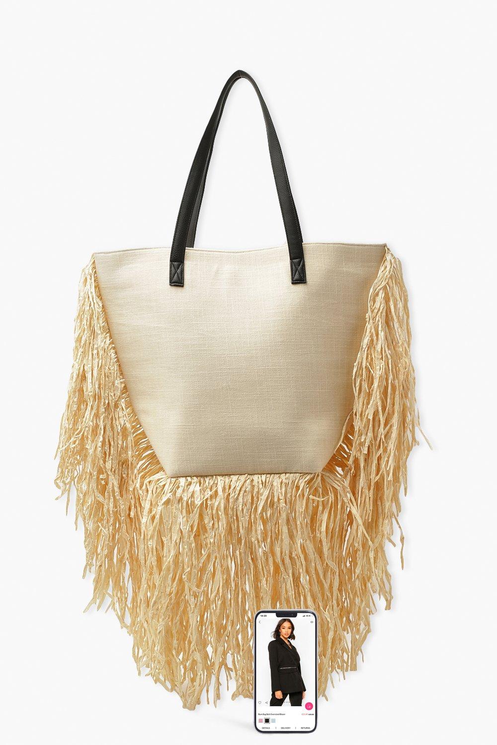 Accessorize - Borsa shopping da mare in paglia beige con frange