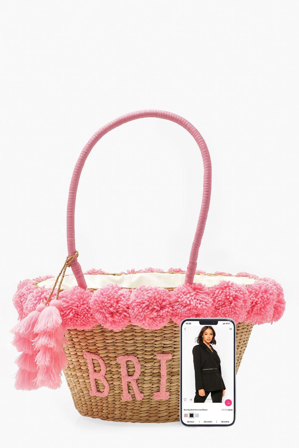 Bride Straw Pom Pom Large Beach Bag boohoo NO