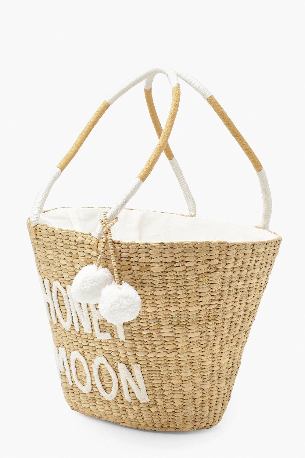 Honey Moon Pom Pom Large Straw Beach Bag