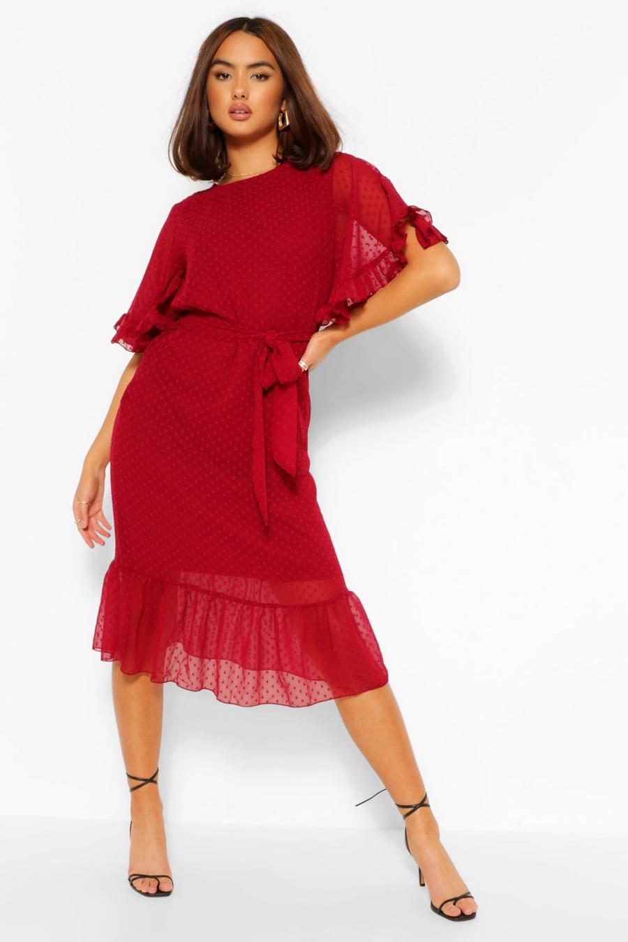 Berry Midiklänning i prickig mesh med lång ärm och knytskärp image number 1