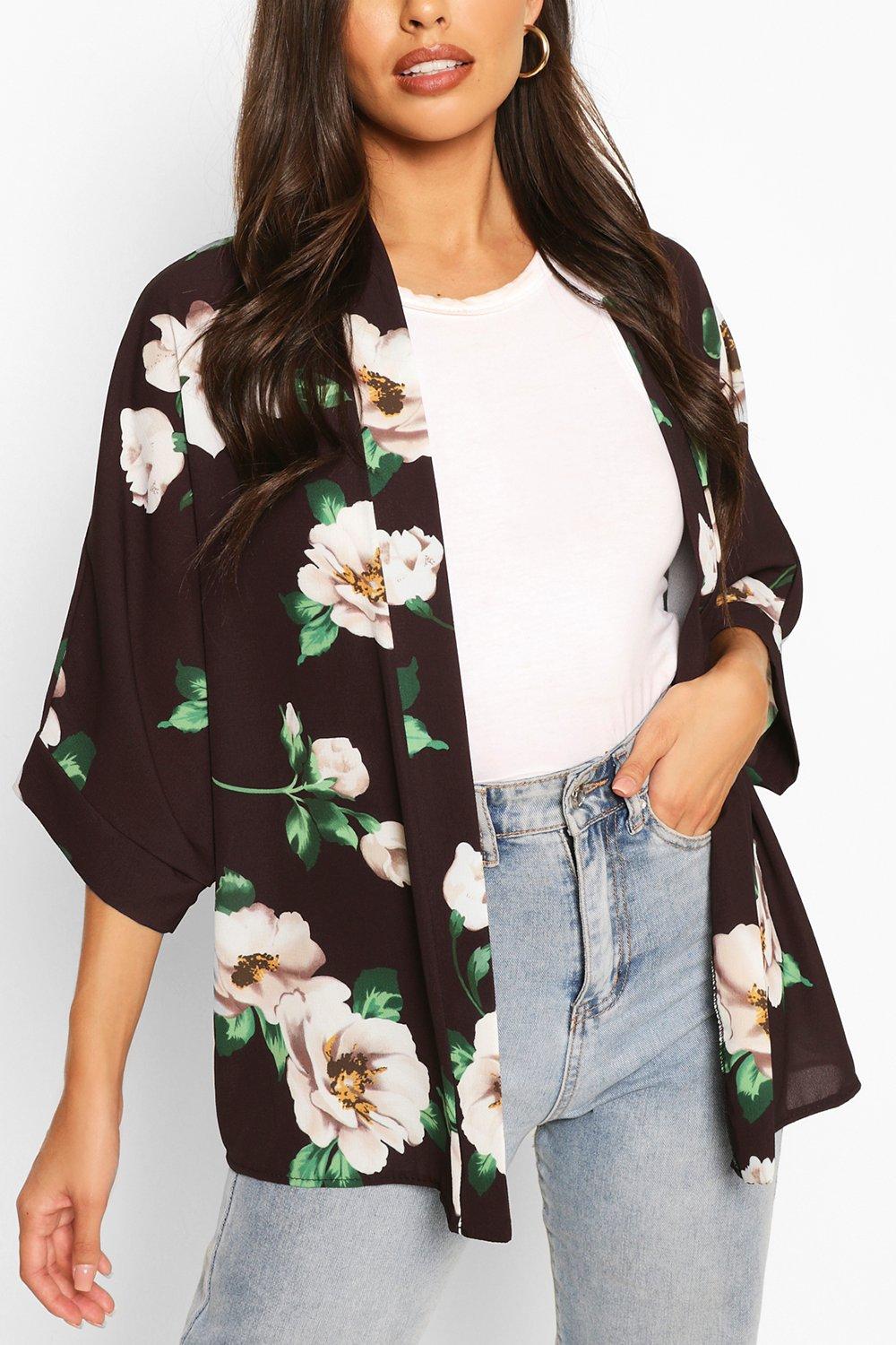 black floral print kimono