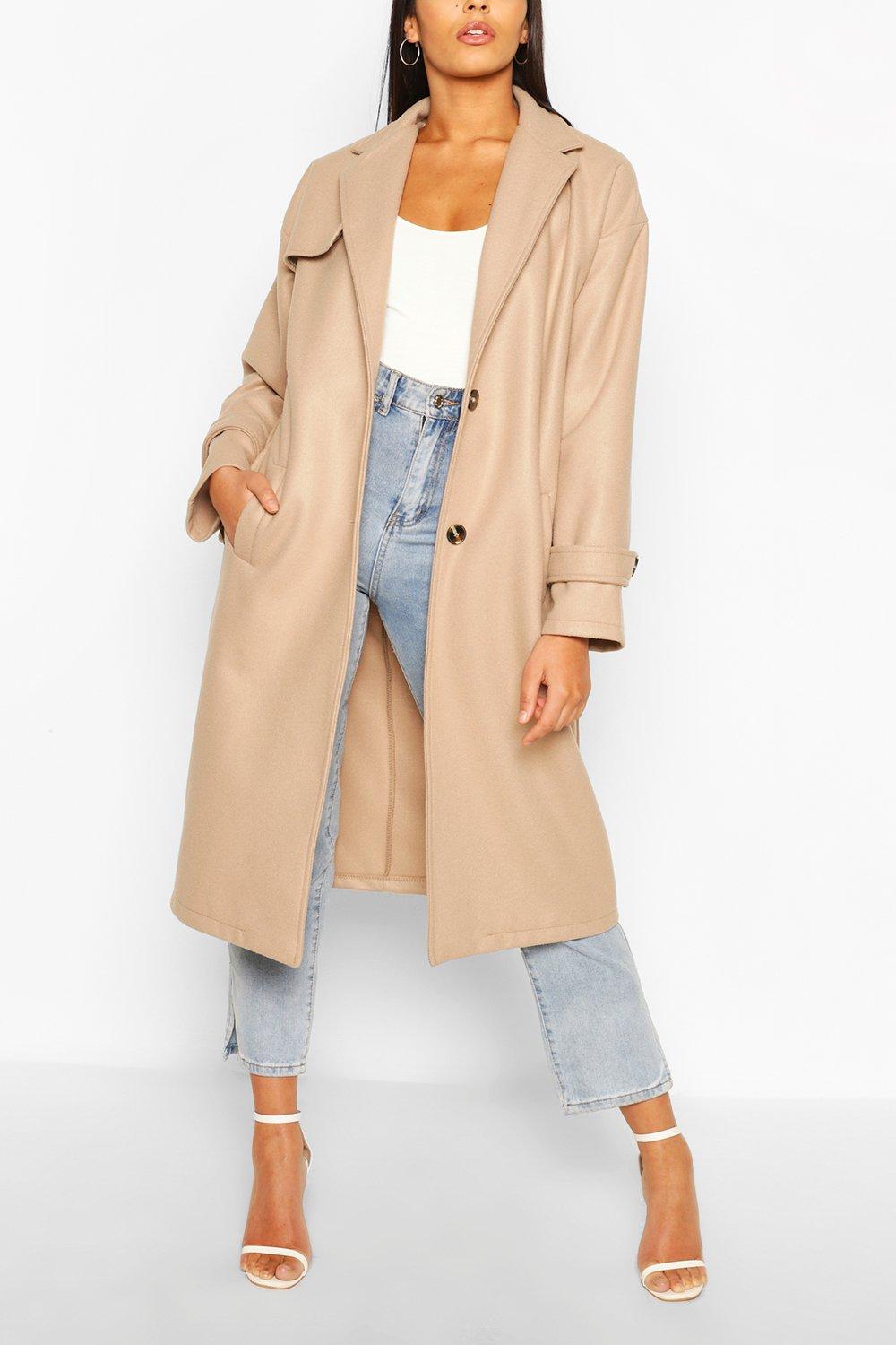 boohoo belted wool look trench