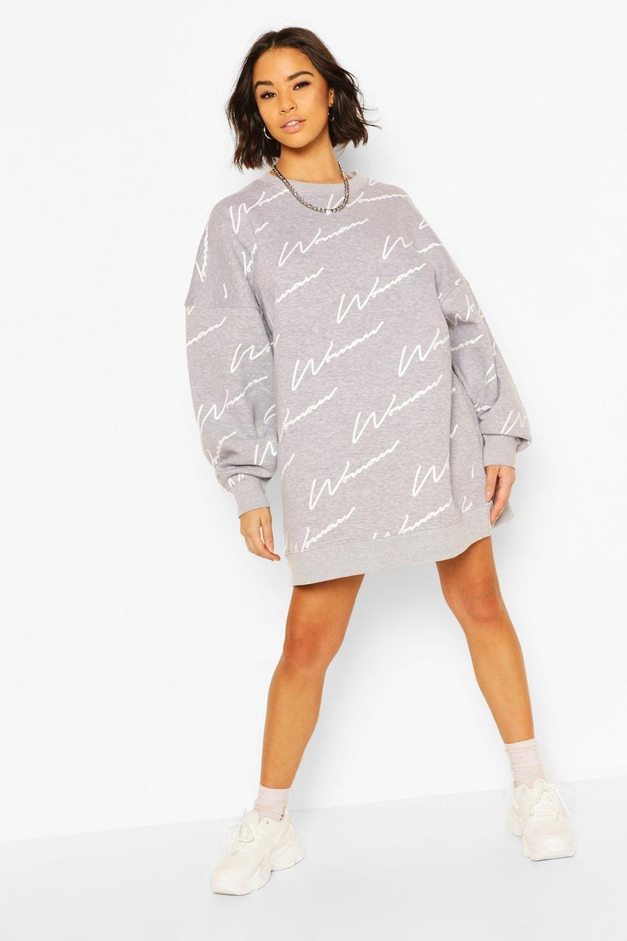 Grey marl Woman All Over Print Oversized Sweatshirt Dress image number 1