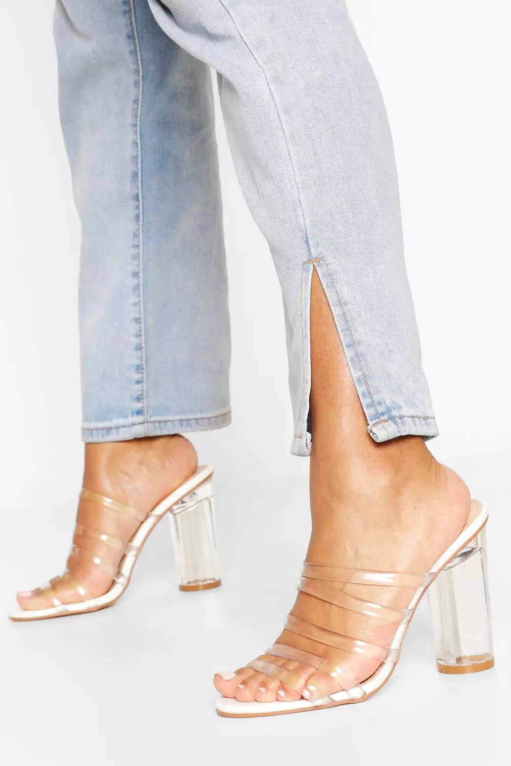 Clear strap store mule heels