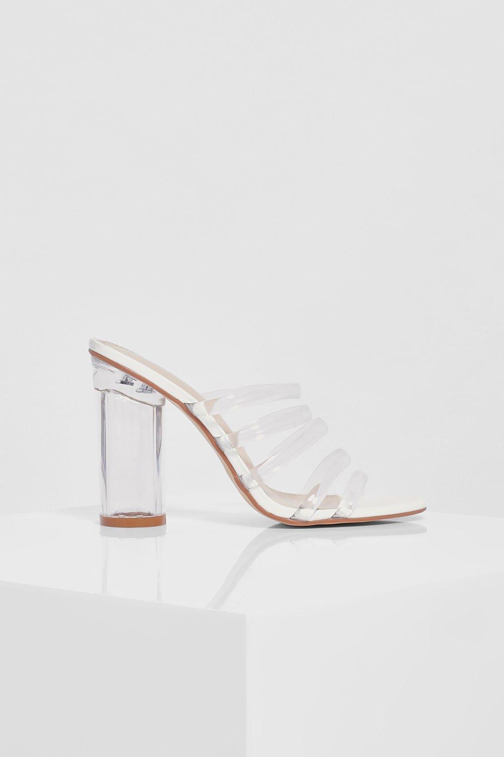 clear strap block heel mules