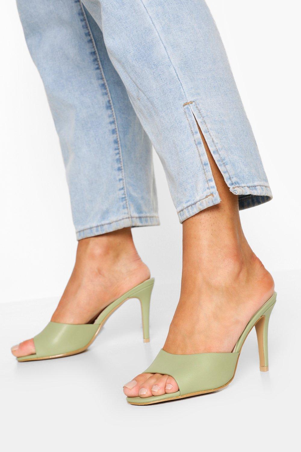Mules à talons aiguilles et bout ouvert, Sauge autre image